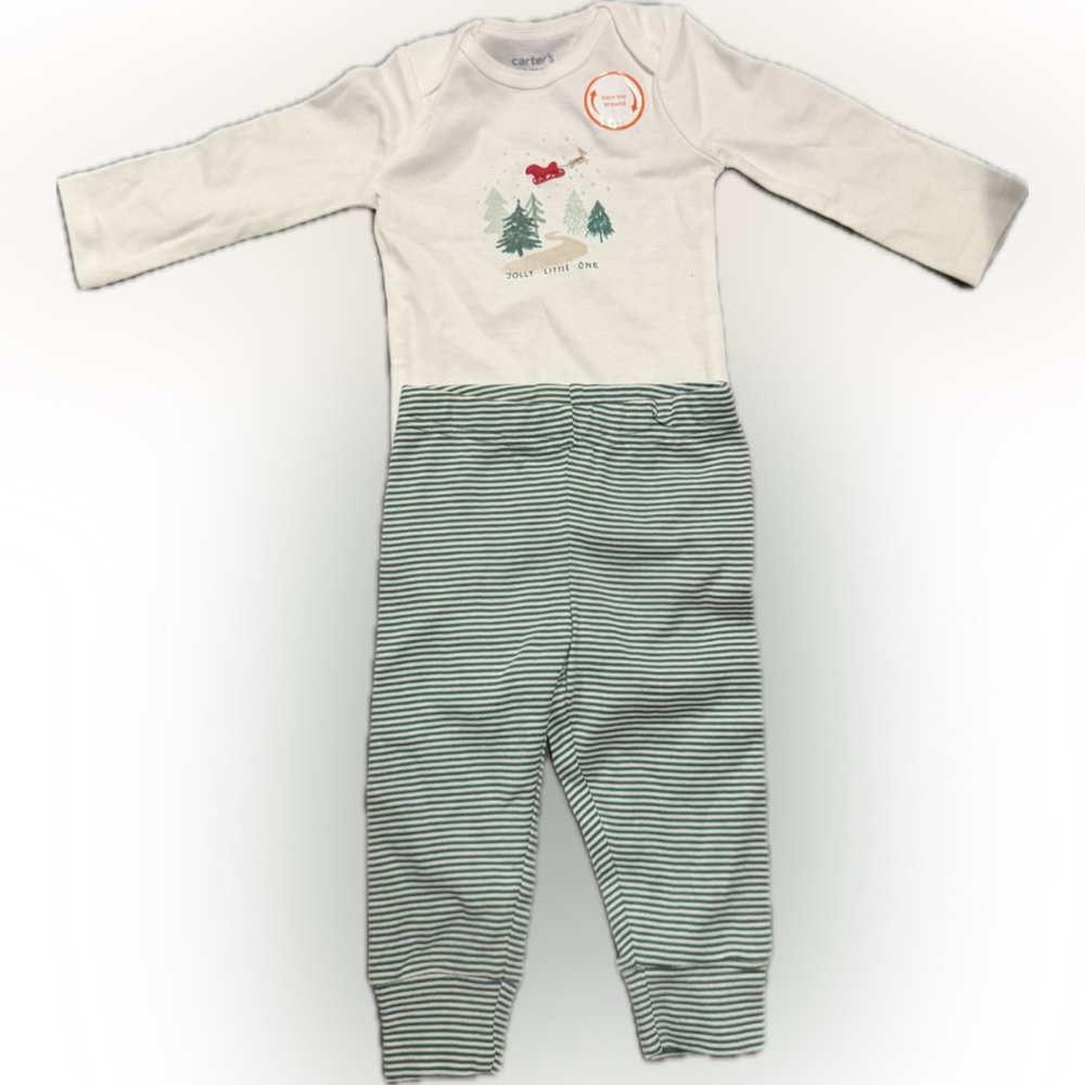 Carter's Green and White Striped Jumpsuit